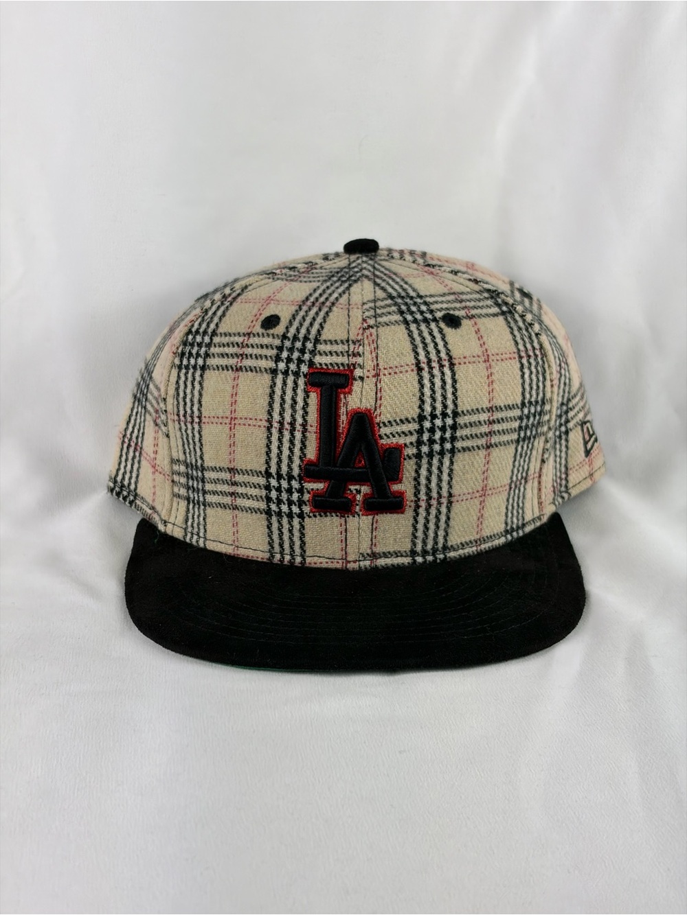 LA Dodgers New Era 59FIFTY Hat Size 7 5/8 Plaid Wool Black Suede Brim MLB Cap
